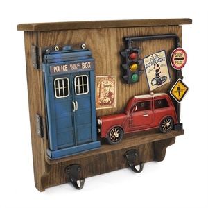 Boîte de rangement Avec 2 Crochets <span class=keywords><strong>Police</strong></span> Boite Auto Plaque Métal Artisanat Ornements De Bureau Bar Café Boutique Décoration Murale Vintage Industriel - Product Image 2