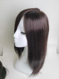 Hand Tied 14 Inch Straight <b>Human</b> <b>Hair</b> <b>Wig</b> Clip In Lightweight Glossy Black Brown Breathable Chemo Cap - Product Image 3