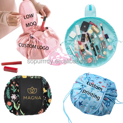 Lazy Drawstring Make up Bag Portable Large Travel Cosmetic Bag Pouch Travel Makeup Pouch Storage Bag Organiser for Women Girl