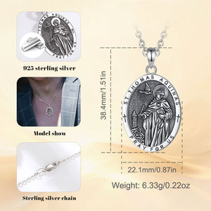 Collana con Ciondolo Medaglia di San Tommaso d'Aquino in Argento Sterling S925 Merryshine, Amuleto di Protezione <span class=keywords><strong>per</strong></span> Uomo - Product Image 6