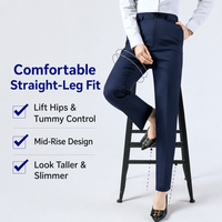 Pantalon de bureau pour femme, bleu saphir, coupe droite, taille mi-haute, poches obliques, taille élastique au dos, extensible, personnalisé pour l'hôtellerie