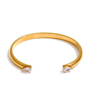 JINYOU 822 Brazalete Clásico Minimalista al por Mayor con Dos Circonitas Cúbicas Brazalete Abierto de Acero Inoxidable Chapado en Oro - Product Image 1