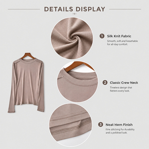 Cárdigan de Manga Larga con Cuello de Solapa de Seda, Cierre de Botón, Color Sólido, Logotipo Personalizado, Premium, Suave, Transpirable, Elegante, Blusa para Mujer - Product Image 3