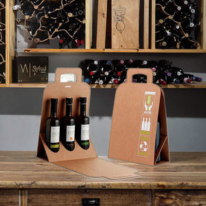 שקית נשיאה ליין מנייר קראפט ממוחזר בהתאמה אישית עם ידיות חתוכות בלייזר והדפסת אופסט ל-1/2/3 בקבוקים - Product Image 2