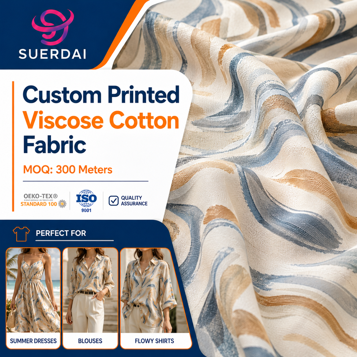 Summer Dress Blouse Printed Rayon Woven Fabric in Viscose Cotton for Apparel Factories Factory Apparel Orders Bulk Dress Orders