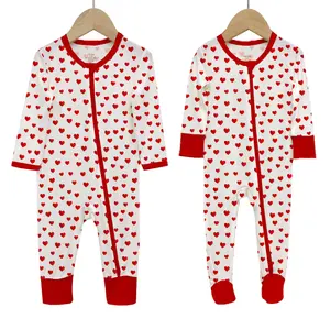 Tùy chỉnh thương hiệu logo unisex bé sợi tre quần áo bé Romper dài tay áo Zip đồ ngủ onesies