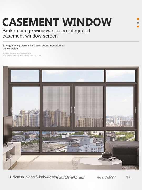 Aluminium Tempered Glass Casement Windows with Wooden Frame Fiberglass Screen Netting Automatic Folding and Thermal Break Tint