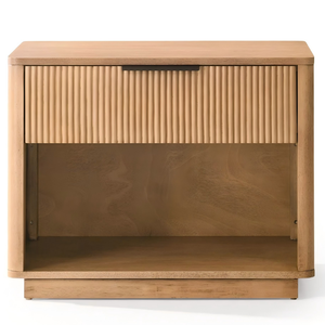 Modern 1-Drawer Solid Oak Wooden Bedside Table <strong>Mirrored</strong> Finish Foldable Design Smart Features LED Light-Nordic Style <strong>Nightstand</strong> - Product Image 5