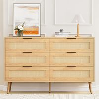 Commode de rangement minimaliste en rotin et MDF à 6 tiroirs, écologique, durable et moderne, pour chambre à coucher, salon, entrée et hôtel