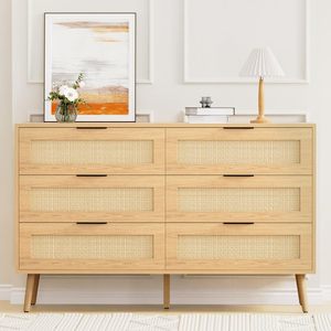 Commode de rangement minimaliste en rotin et MDF à 6 tiroirs, écologique, durable et moderne, pour chambre à coucher, salon, entrée et hôtel - Product Image 3