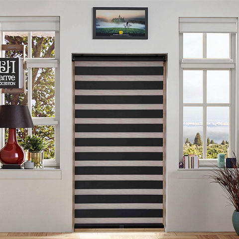 High Quality Custom Made Built-in Zebra Roller Blinds Blackout Window Shades Black Color Durable Cordless Design Simple Style