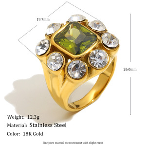 Customizable Women's Stainless Steel Zircon <strong>Cocktail</strong> <strong>Ring</strong> 18K PVD <strong>Gold</strong> Tarnish Free Inlay Waterproof Hypoallergenic Fashion - Product Image 2
