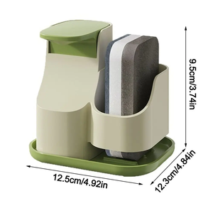 Distributeur de savon de cuisine réutilisable Ustensiles de cuisine Distributeur de savon facile à nettoyer avec porte-éponge Boîte de presse à savon liquide Comptoir - Product Image 2