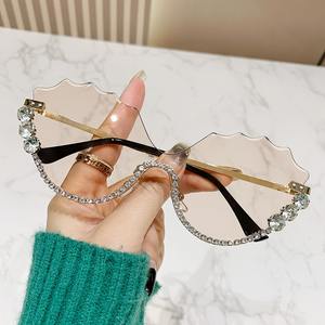 90204 diamanti grandi fiamma occhiali da sole donna di lusso strass moda senza montatura occhiali Wave lucente UV400 occhiali da sole uomo - Product Image 3