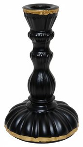 Porte-bougie vintage en verre noir mat avec bord doré, élégant support de bougie pilier côtelé pour la décoration de table à la maison ou pour un mariage - Product Image 3