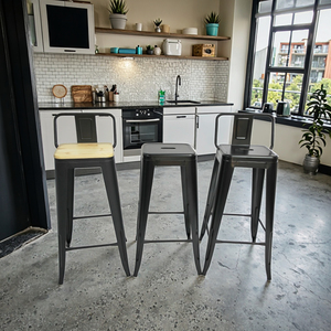 Hiện đại màu đen cổ sắt Thanh phân với ghế gỗ thương mại công nghiệp thiết kế cổ điển cho nhà bếp và nhà hàng sử dụng - Product Image 1