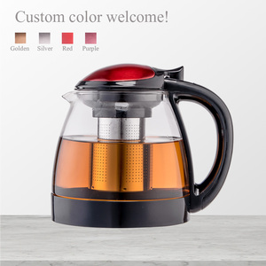 Fabbrica di vendita al dettaglio rosso dorato argenteo viola per uso alimentare vetro cristallo <span class=keywords><strong>teiera</strong></span> bollitore <span class=keywords><strong>con</strong></span> filtro e <span class=keywords><strong>infusore</strong></span> a prova di perdita di birra acqua - Product Image 4