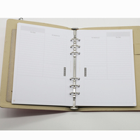Carnet de notes rechargeable à 6 anneaux en cuir PU durable avec logo personnalisé, couverture rigide, feuilles blanches imprimées à chaud, 60 feuilles, vente en gros