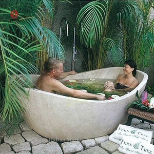 Customized Hot Tub Factory Oval Natural Stone <strong>Bathtub</strong> Freestanding 2 People Large Beige Marble <strong>Bathtub</strong> - Product Image 1