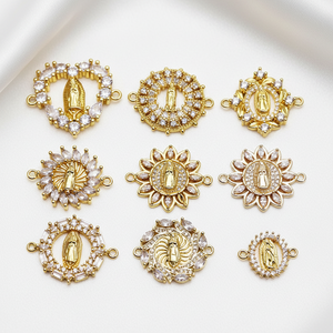 Connecteurs CZ8480 plaqués or 18 carats avec pavé de zircone cubique, médailles religieuses Notre-Dame de Guadalupe, breloques Vierge Marie pour la fabrication de bijoux et bracelets - Product Image 4