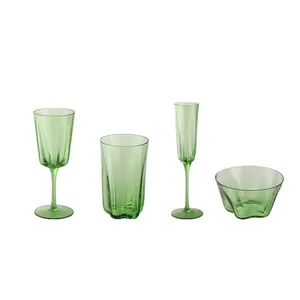 Wholesale Customized Pentagon Green Fresh Salad Bowl Fruit Bowl Juice Cup Vintage Champagne Red Wine Glasses Goblet