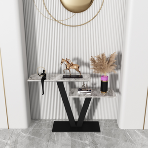 Elegant Modern Entryway <strong>Bench</strong> and Console Table with Artistic Flair Sintered Stone Top Sleek Metallic Design for Living Room - Product Image 3