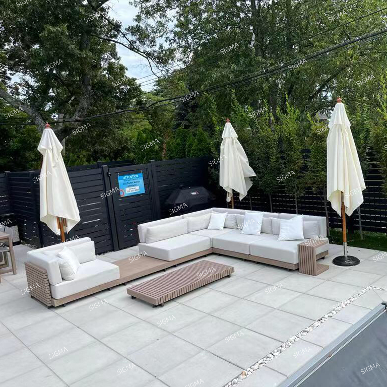 Modern Premium Weathered Teak furniture Outdoor furniture Sofa Set solid Wood Outdoor Furniture with Cushions