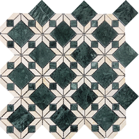 Schomex Parquet Moderne en Pierre Marbre, Mosaïque Irrégulière en Forme de Fleur, Découpe au Jet d'Eau, Vert, Design Graphique, pour Murs Intérieurs d'Hôtels et Villas