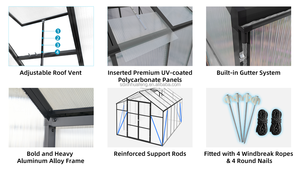 เรือนกระจกขนาด <span class=keywords><strong>8x12</strong></span> ฟุต แบบโมเดิร์น ประกอบง่าย สำหรับใช้งานกลางแจ้ง โครงสร้างอลูมิเนียมแข็งแรง ทนทาน ใช้แผ่นโพลีคาร์บอเนต รับลมแรง 80 กม./ชม. รับน้ำหนักหิมะ 65 กิโลนิวตัน/ตารางเมตร - Product Image 5