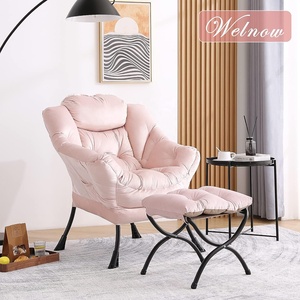 Canapé rembourré Fauteuil lounge moderne avec accoudoirs et poche latérale Fauteuil paresseux en tissu rose pour la maison avec pouf - Product Image 6