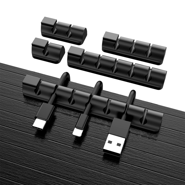 Silicone USB Cable Holder with Stand & Hook 7-5-3-2-1 Slots Cord Organizer for Desk Car Home Office-Cable Clips Management