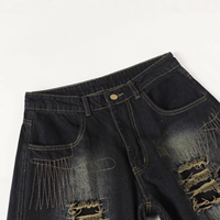 Jeans baggy pour homme, déchirés, patchwork, délavés, coupe large, en denim, personnalisables par le fournisseur OEM