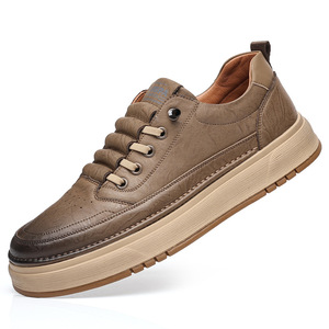 Baskets décontractées pour hommes en cuir véritable à bout rond, à lacets, à plateforme, semelle épaisse, résistantes à l'abrasion, style chunky, collection automne - Product Image 5
