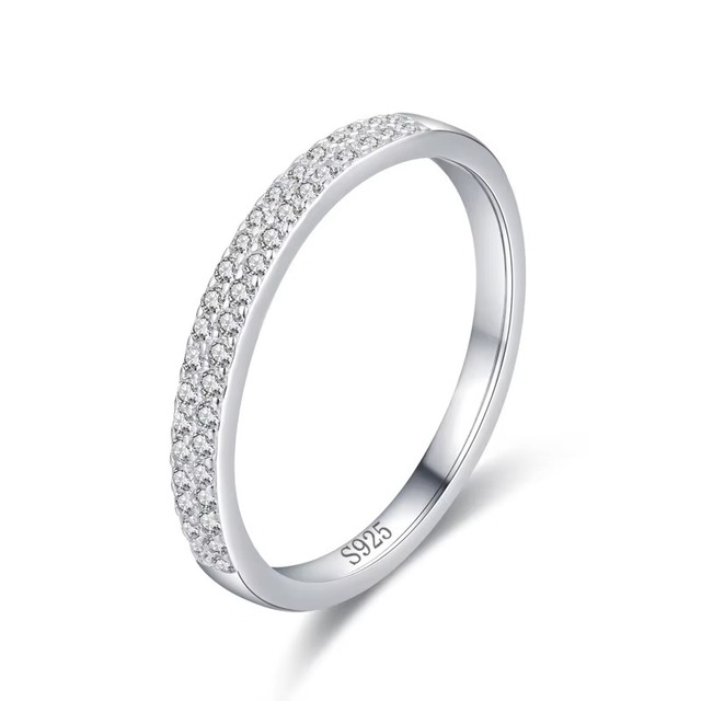 Wholesale 925 Sterling Silver Double-Row CZ Rings Half-Eternity Design Luxury Stackable Wedding Ring for Women