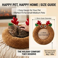 Lit pour animaux de compagnie en forme de renne de Noël, niche douillette en peluche pour chien et chat, nid doux et chaud, lit d'intérieur lavable pour petits et moyens animaux