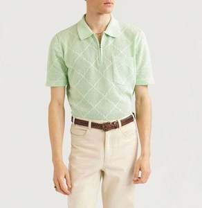 Camiseta de manga corta de algodón de punto informal a la moda personalizada Polo de punto con cremallera para hombre - Product Image 1