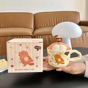 Tasse en céramique avec couvercle et poignée, motif queue de chat mignon, pour café, lait, cadeau pour femme, usage au bureau - Product Image 2