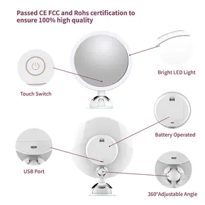Espelho de maquiagem com ventosa m6, espelho cosmético de 10x, amplificador para parede