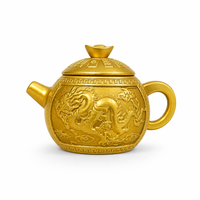 Théière en laiton poli en forme de gourde Dragon avec couvercle rotatif à 360 degrés et bouton en forme de lingot, Feng Shui Chinois Interactif Anti-stress