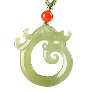 Nuovo Ciondolo Drago Punk Verde Qing Shui in Giada Naturale Verde-Bianca Afghana, Design Cavo dei Dodici Segni Zodiacali - Product Image 5