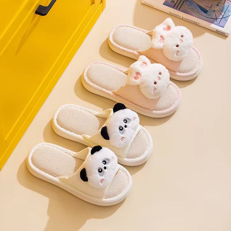 Panda Rabbit Linen slippers Indoor slippers Open Cute Home Cotton and Linen slippers Female