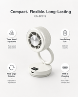 Ventilateur portable mini CG-BF01S, rétractable, rotation à 360°, 3 vitesses, 2000 mAh, rechargeable par Type-C, écran LED
