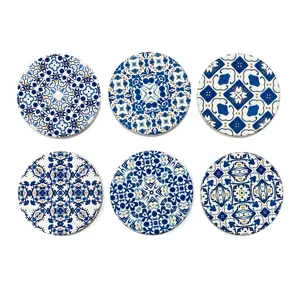 Оптовая продажа, индивидуальная печать, квадратная круглая сувенирная португальская синяя и белая фарфоровая подставка