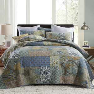 Juego de Edredón 100% Algodón, <span class=keywords><strong>Verde</strong></span>, Patchwork, Reversible, Ligero, Cubrecama, 2 Fundas de Almohada Rellenas de Poliéster, Juego de Cama de 3 Piezas - Product Image 1