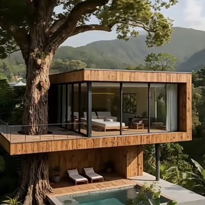Casa de Árbol Contemporánea con Estructura de Madera y Vidrio Laminado Templado para Uso en Hoteles al Aire Libre, Fácil Instalación - Product Image 1