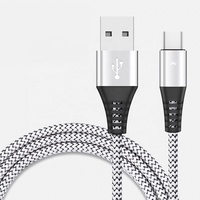 Kabel USB pengisian daya Cepat 3A, kabel Data nilon dengan lampu pernapasan