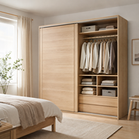 Armoire scandinave à portes coulissantes en chêne massif, placard de chambre autoportant avec tiroirs, étagères et penderie