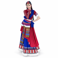 Costume de scène ethnique professionnel, robe de danse folklorique chinoise moderne pour femmes avec broderie 3D et coiffe