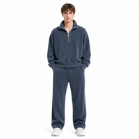 Sweat-shirt à col zippé vintage en velours côtelé personnalisé de qualité supérieure, pull ample épais 400 g/m² pour homme, style streetwear uni