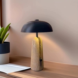 <span class=keywords><strong>Lampada</strong></span> <span class=keywords><strong>da</strong></span> <span class=keywords><strong>Tavolo</strong></span> Elegante con Paralume Nero e Base in Pietra, Luce Calda Design Wabi-Sabi per Ambienti Accoglienti - Product Image 2
